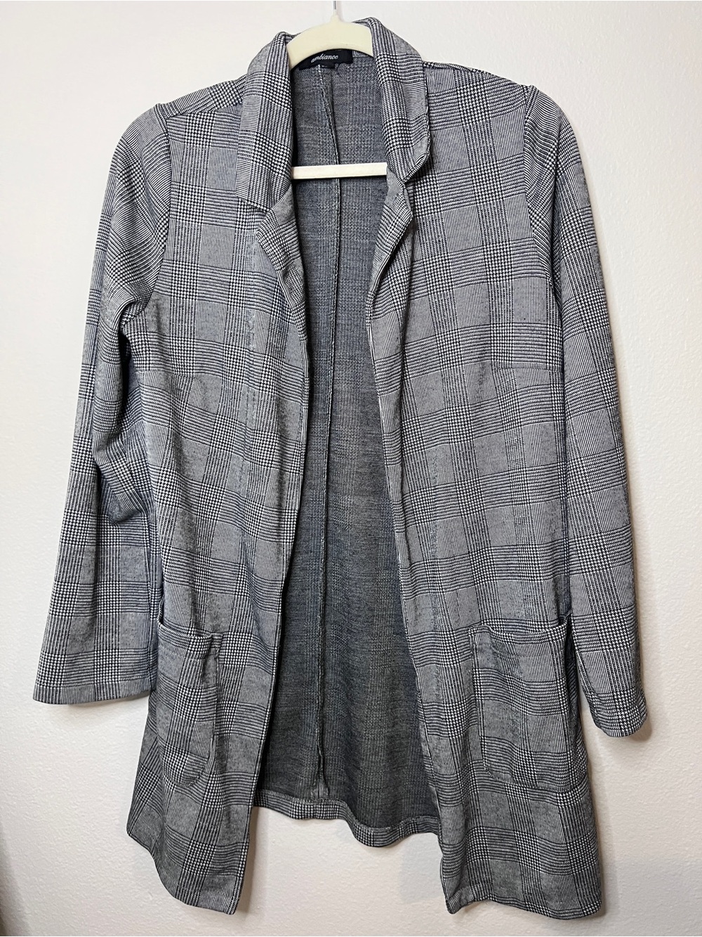 Ambiance Gray Plaid Open-Front Blazer Cardigan
